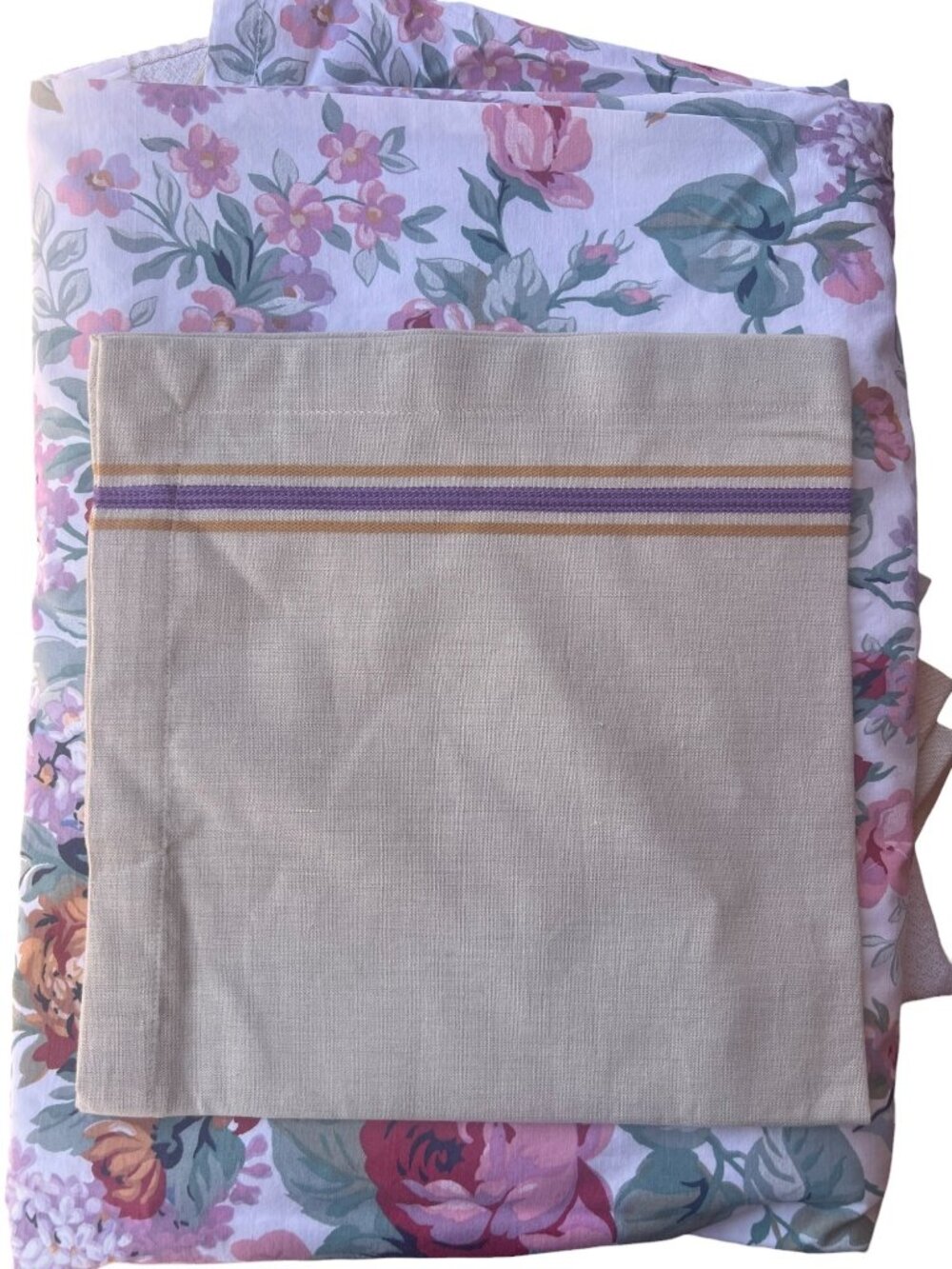 Crate & Barrel Riviera Napkin Set of 8  Beige Purple & Orange Stripes Cotton - Picture 11 of 11